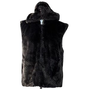 Sport Haley Faux Fur Vest Womens L Brown Hooded Zip Chevron Cozy Jacket Timeless
